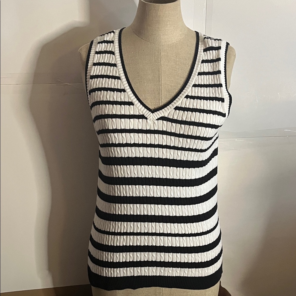 😄Pria cotton knit sleeveless sweater stripes large